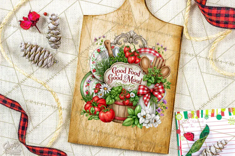 Kitchen Sayings, Cutting Board Quotes PNG, Vintage Tea Towel