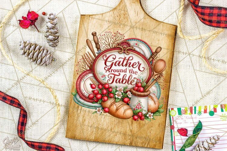 Kitchen Sayings, Cutting Board Quotes PNG, Vintage Tea Towel example image 1