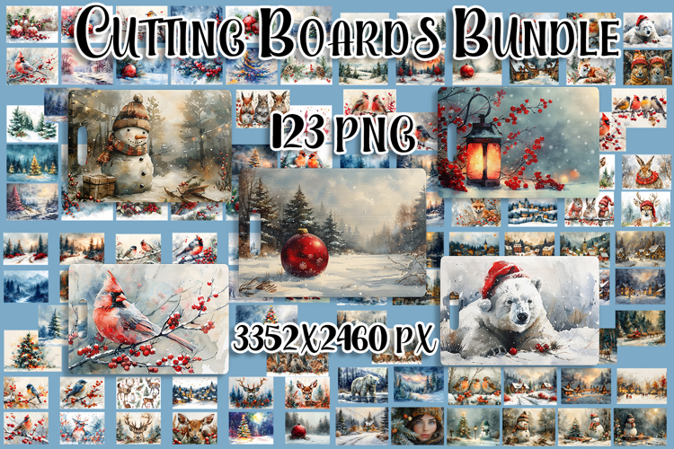 Vintage winter Snow town Cutting Board PNG Design BUNDLE