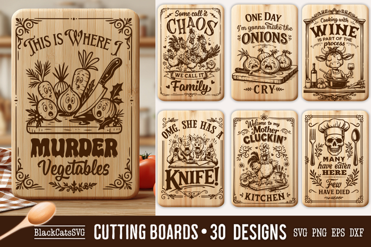 Funny Kitchen Cutting Board SVG Bundle 30 designs