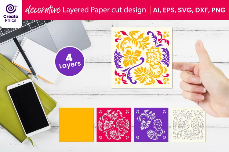 decorative layered papercut SVG | floral papercut file