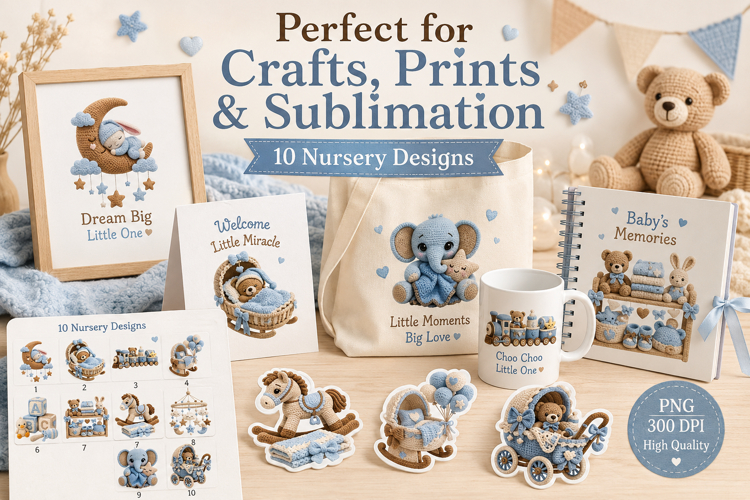 Blue Baby Nursery Clipart Bundle, Cute Baby Shower PNG