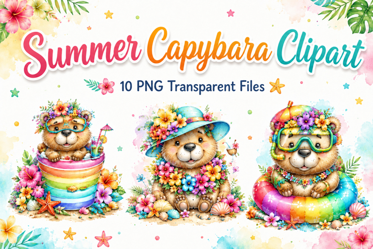 Summer Capybara Clipart, Cute Tropical Capybara PNG