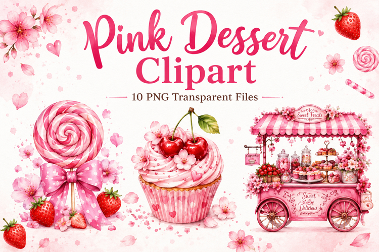 Pink Dessert Clipart, Watercolor Sweet Treats PNG