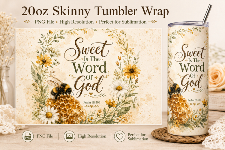 Sweet Is The Word Of God Tumbler Wrap PNG, Christian Bee