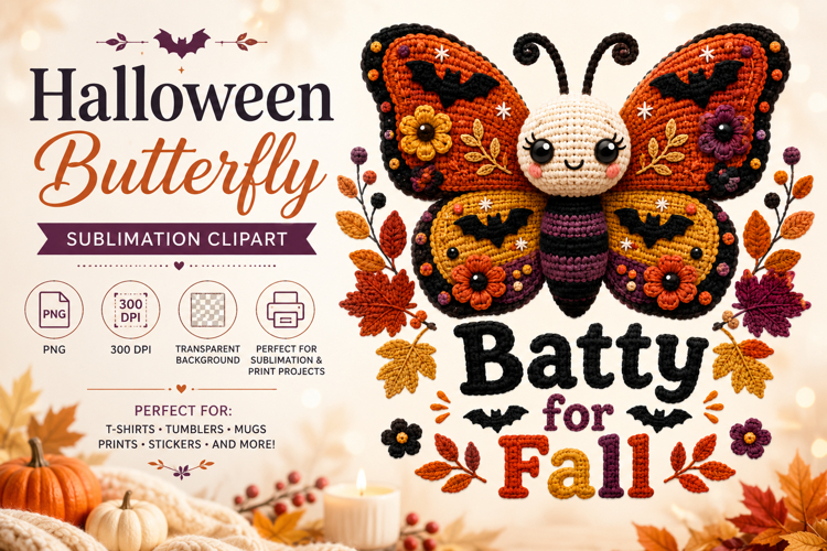 Halloween Butterfly PNG, Batty for Fall Sublimation Clipart