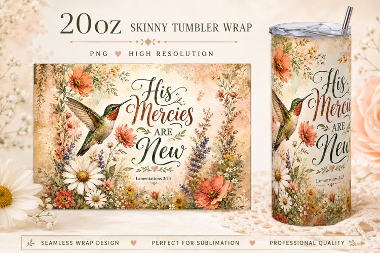 His Mercies Are New Tumbler Wrap PNG, Christian Hummingbird
