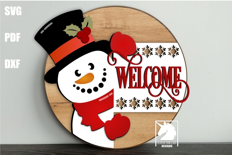 Snowman Welcome Sign SVG | Winter Holiday Sign DXF