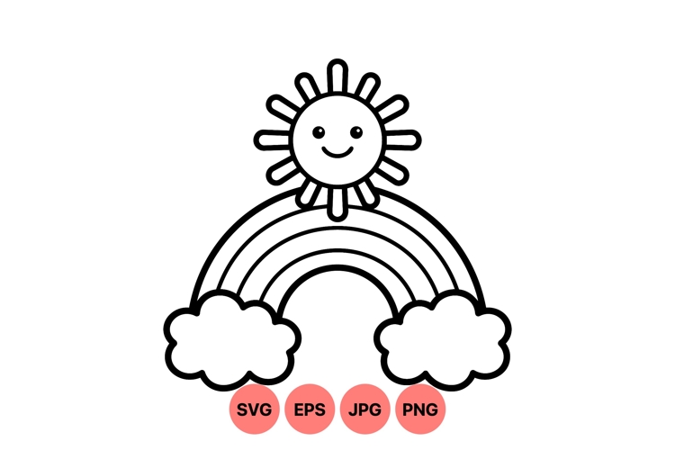 Cute Happy Sun And Rainbow Svg Illustration