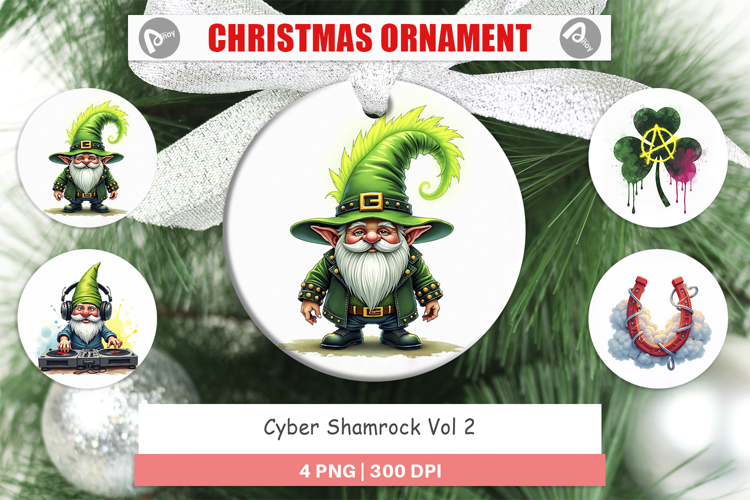 Cyber-Shamrock Neon Punk Ornament