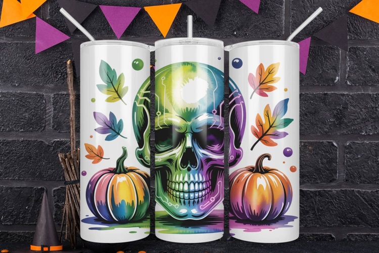 Futuristic Cyberpunk Skull Tumbler Wrap Tech Circuit