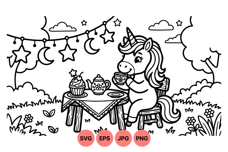 Unicorn Clipart Black and White Image 7