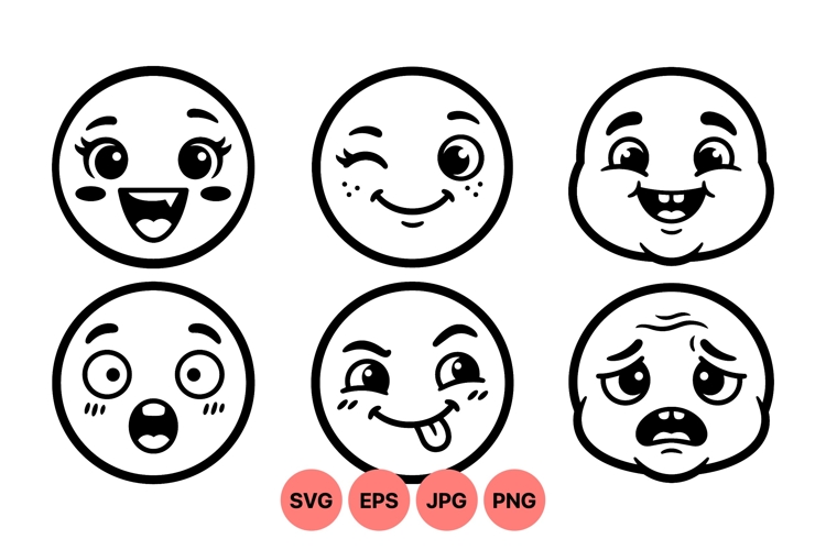 Cute Cartoon Emoticon Faces Vector Design