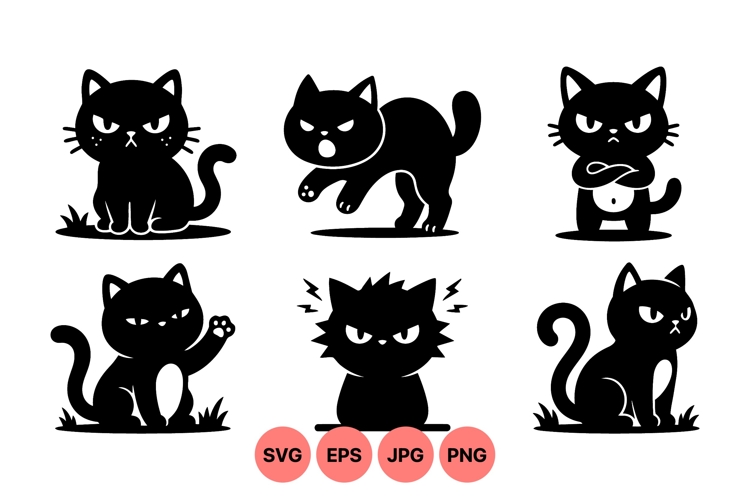 Angry Black Cat Silhouette Vector Clipart Design