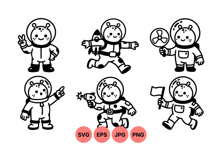 Astronaut Clipart Black and White Image 6