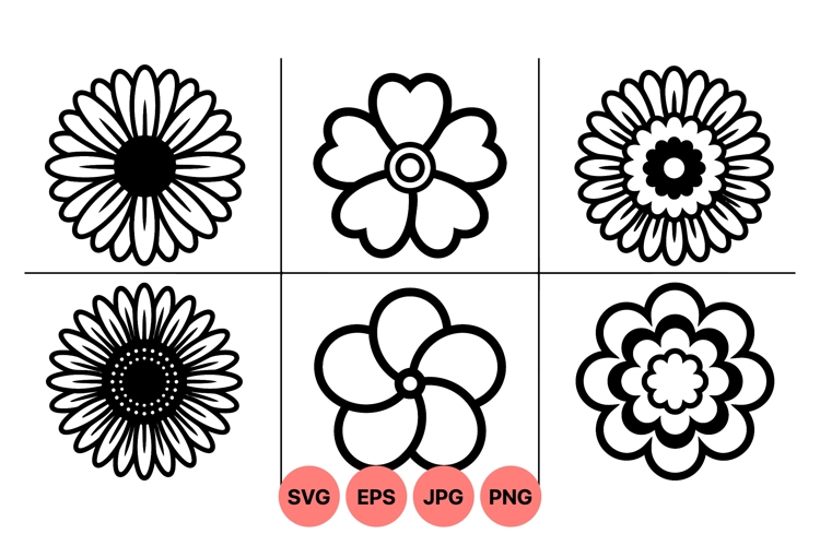 Flower Clipart Black And White Image 5