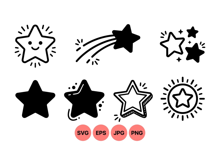 Star Clipart Black and White Image 6