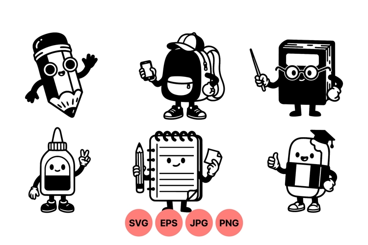 Hand Drawn Cute School Supplies Clipart