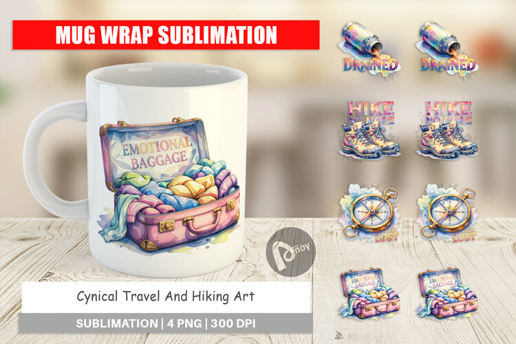 Cynical Travel Hiking Art Mug Wrap example image 1