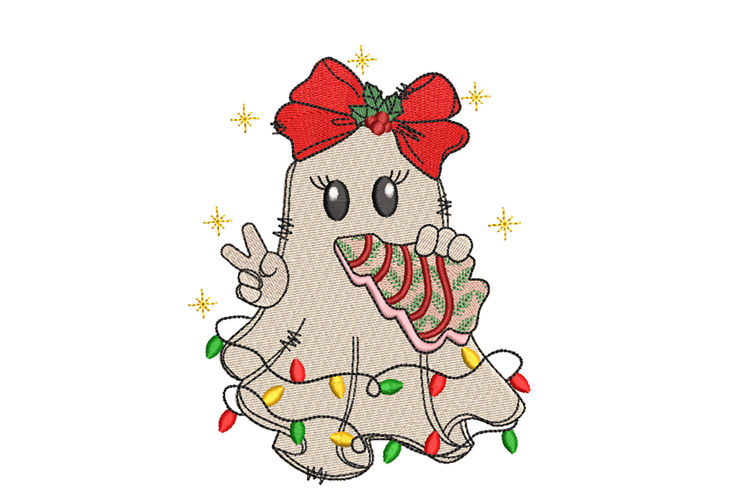 Girl Ghost with Gingerbread Cookie Christmas Machine Embroid