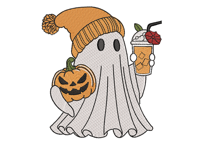 Ghost with Ice Coffee and Pumpkin