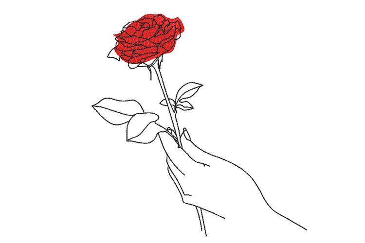 Red Rose in Hand Valentine Machine Embroidery File