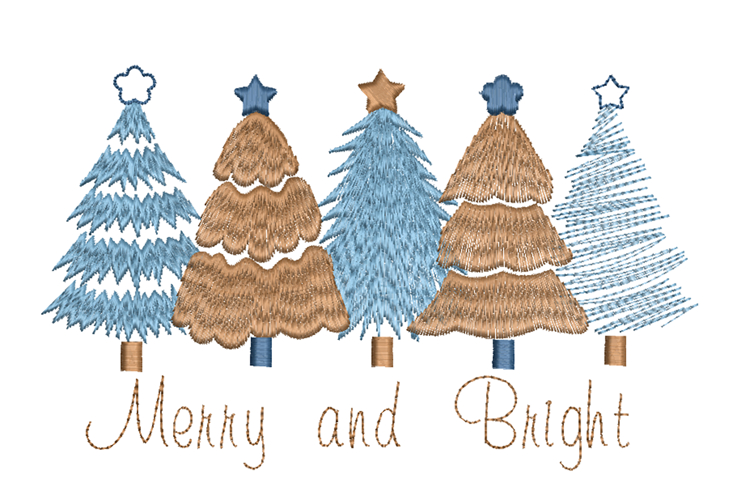 Christmas Trees, Merry and Bright. Machine Embroidery Design