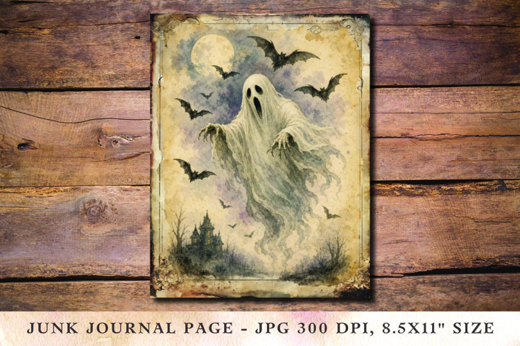 Junk Journal Pages - halloween flying ghost example image 1