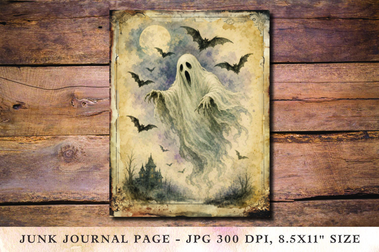 Junk Journal Pages - halloween flying ghost