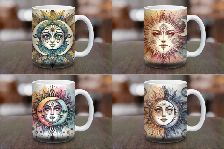 Mug Wrap Sublimation - boho sun and moon