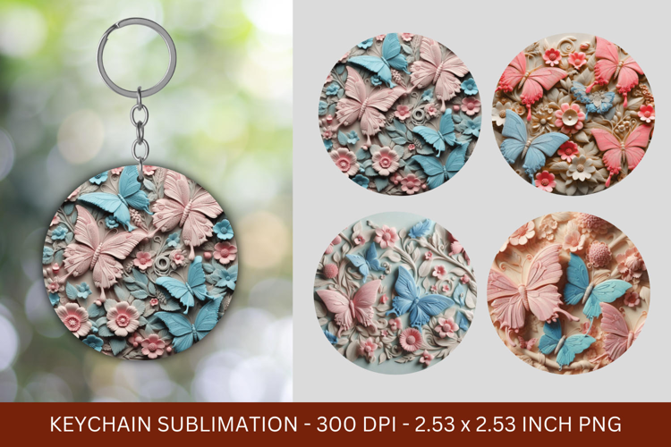 keychain sublimation - 3d floral butterfly
