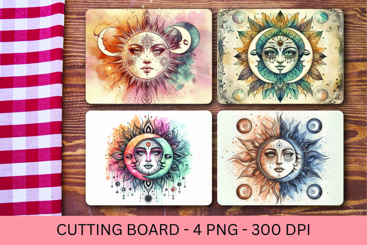 kitchen cutting board - boho moon and sun face