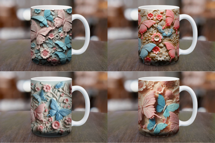 Mug Wrap Sublimation - 3d floral butterfly