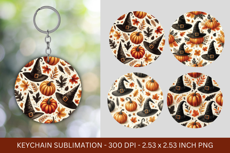 keychain sublimation - pumpkins witch hat halloween