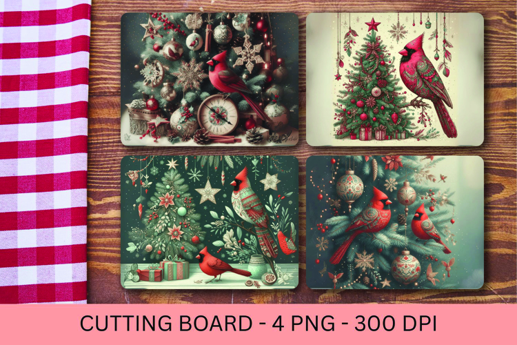 kitchen cutting board - vintage christmas tree cardinal