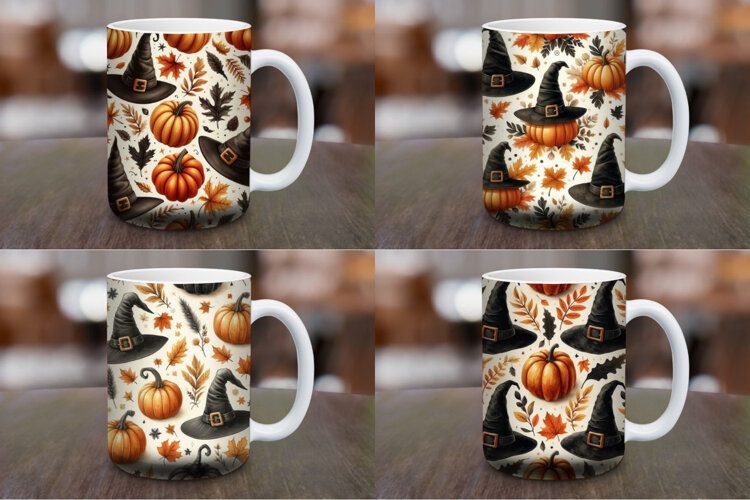 Mug Wrap Sublimation - halloween pumpkin witch hat example image 1
