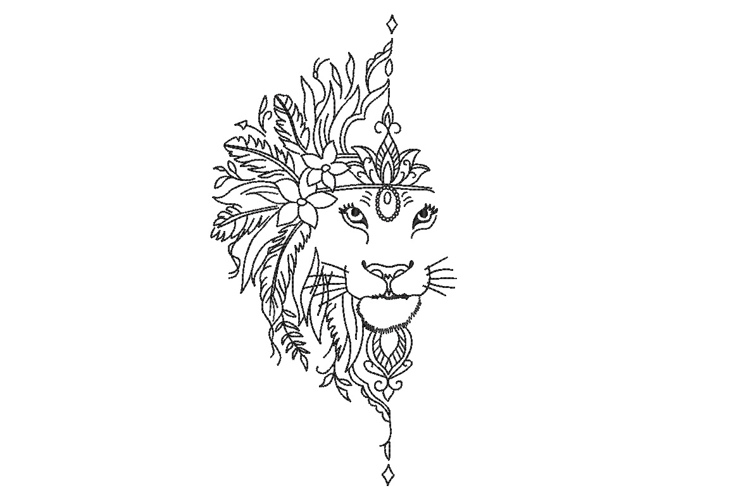 Floral Lion Machine Embroidery Design