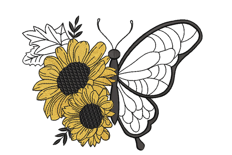 Butterfly and Sunflower Machine Embroidery Design