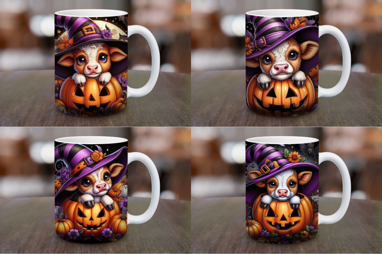 Mug Wrap Sublimation - highland cow halloween pumpkin