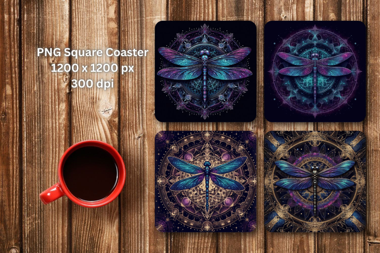 square coaster - cosmic dragonfly