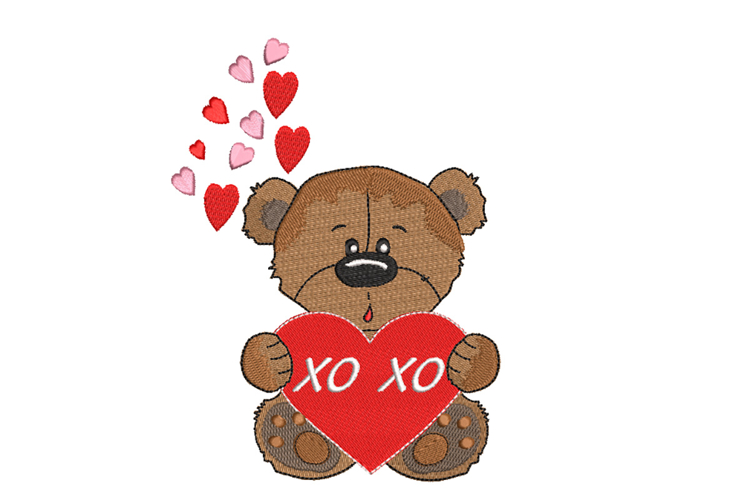 Cute Bear with Heart, XOXO Machine Embroidery File.