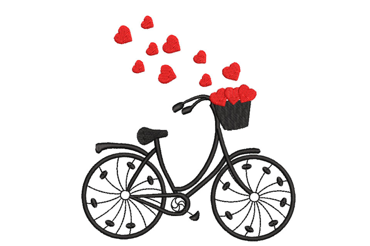 Bicycle with hearts, Valentine Machine Embroidery File