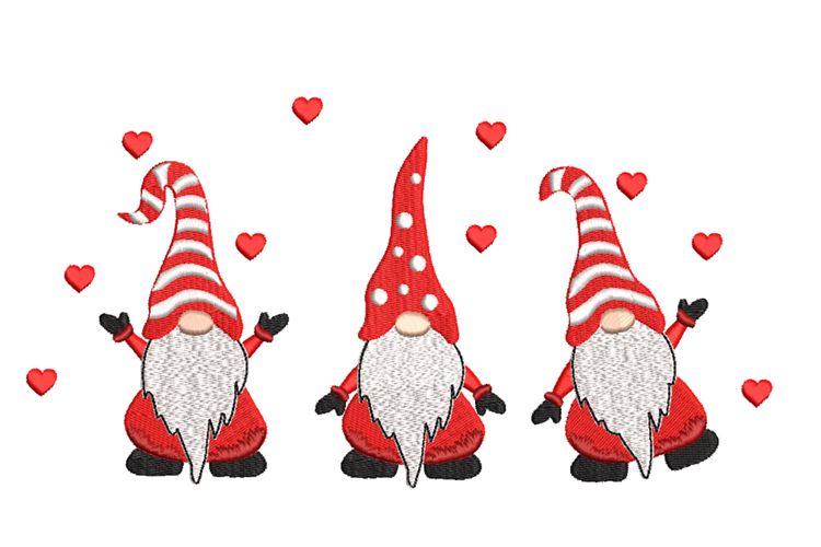 Valentine Gnomes, machine embroidery design