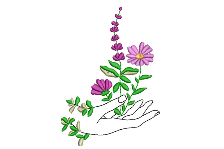 Hand with Flowers Machine Embroidery Design
