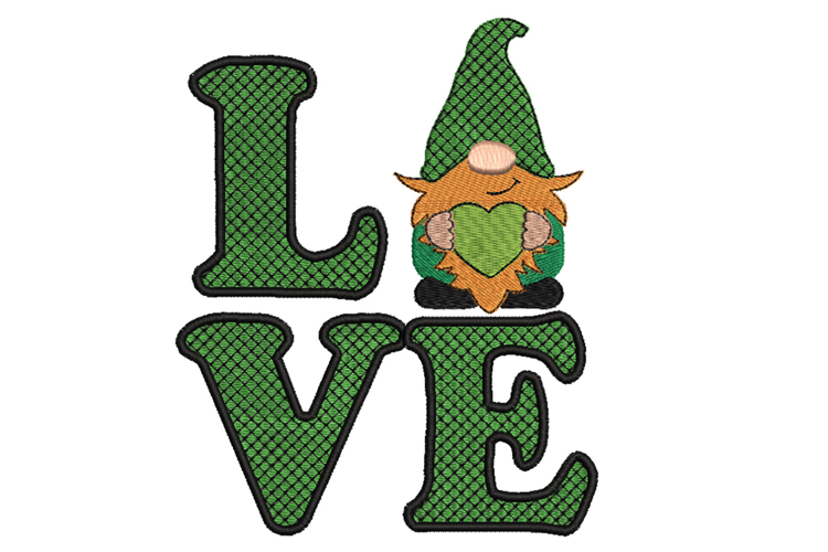 Irish Gnome with heart Machine embroidery