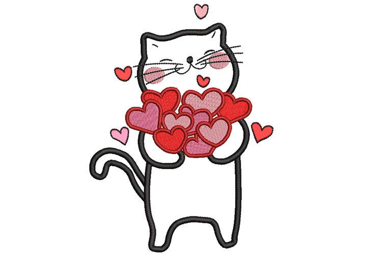 Valentine Cat Machine Embroidery File