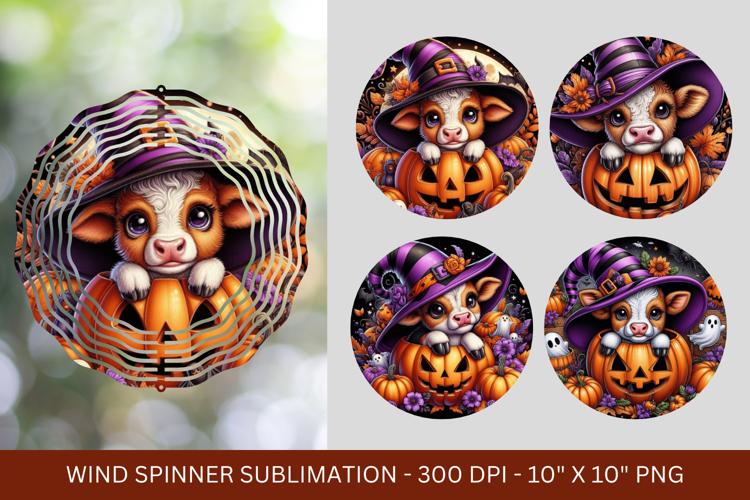 wind spinner - pumpkin halloween highland cow