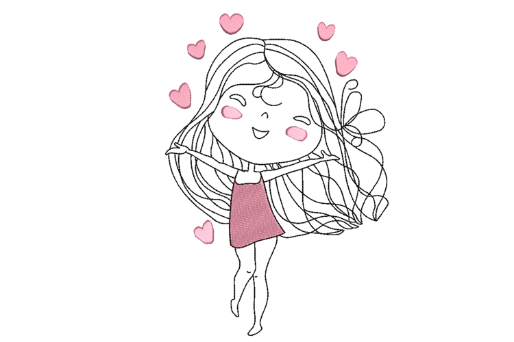 Valentine Girl, Happy Girl, Machine Embroidery File
