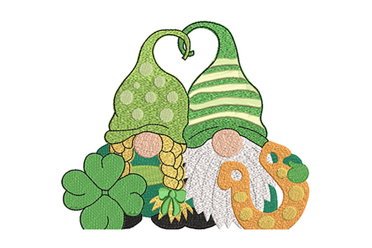 Irish Gnome Couple with horseshoe Machine embroidery file.