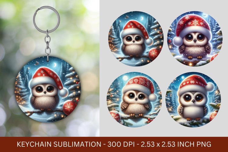 keychain sublimation - christmas santa claus owl